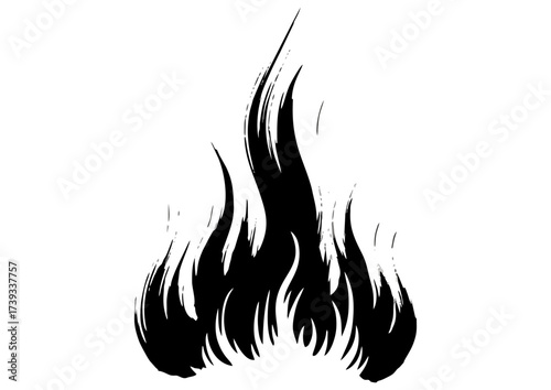 Black silhouette of a flame on white background for fire and energy concept
