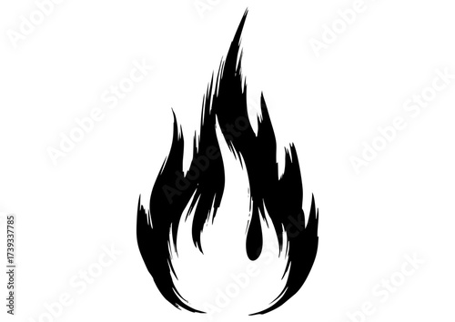 Black silhouette of a flame on white background for fire and energy concept
