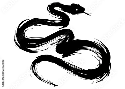 Cartoon snake character with a friendly expression on a white background with copy space
