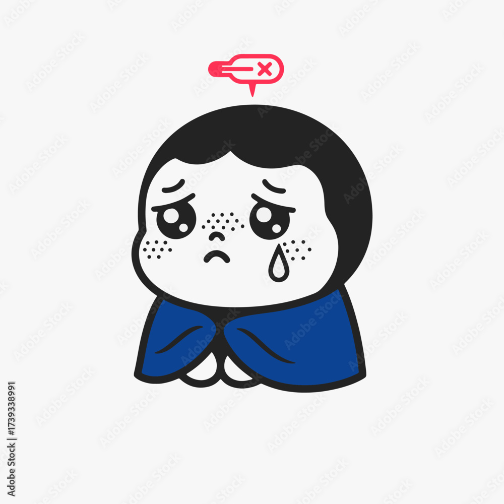 Naklejka premium The flat design concept for the sad and tired expression cartoon character.