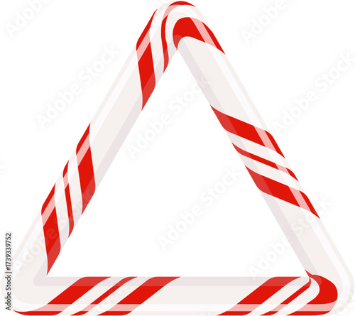 Candy cane swirl ornament. Triangular Christmas border frame and festive pattern. PNG.