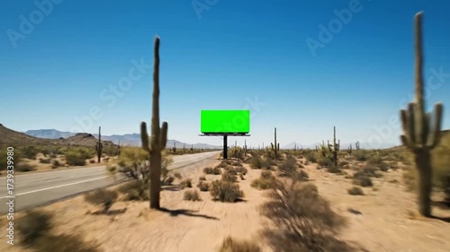 Isolated Desert Highway Green Screen Billboard Dolly Zoom Journey