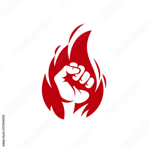 Vector logo design template. Fist on Fire Sign.
