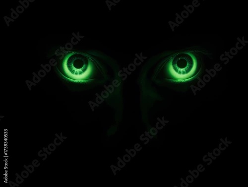green  scary spooky halloween eyes blinking and looking around mischievously