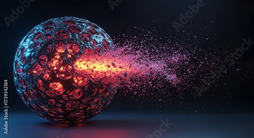 Atomic Data Sphere - Fiery Energy Explosion AI-Generated for Tech Presentations, Sci-Fi Media