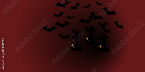 Halloween illustration background with bat ornaments in the darkness of the night, colored maroon