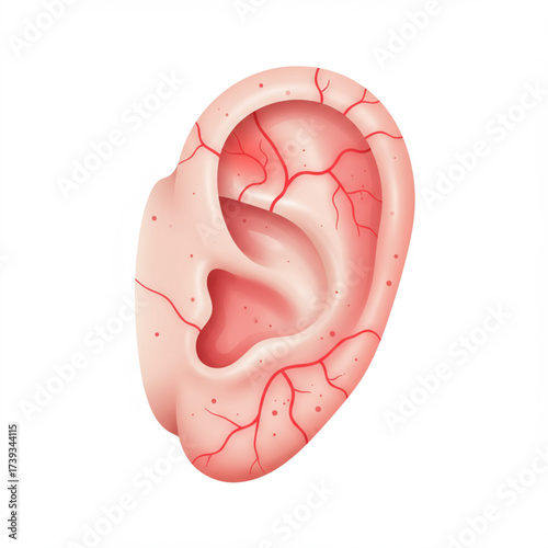 Human Ear with Blood Vessels | Detailed Medical Anatomy Vector Illustration