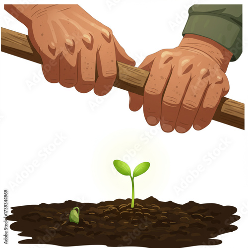 Farmer Hands Nurturing Young Plant — Growth, Care, and Sustainability Concept