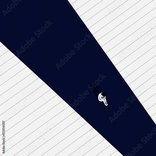 Loneliness and Isolation Concept — Minimalist Illustration of a Person Sitting Alone in Darkness