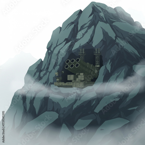 Missile Launcher Hidden in Mountain Base – Military Defense Vector Illustration