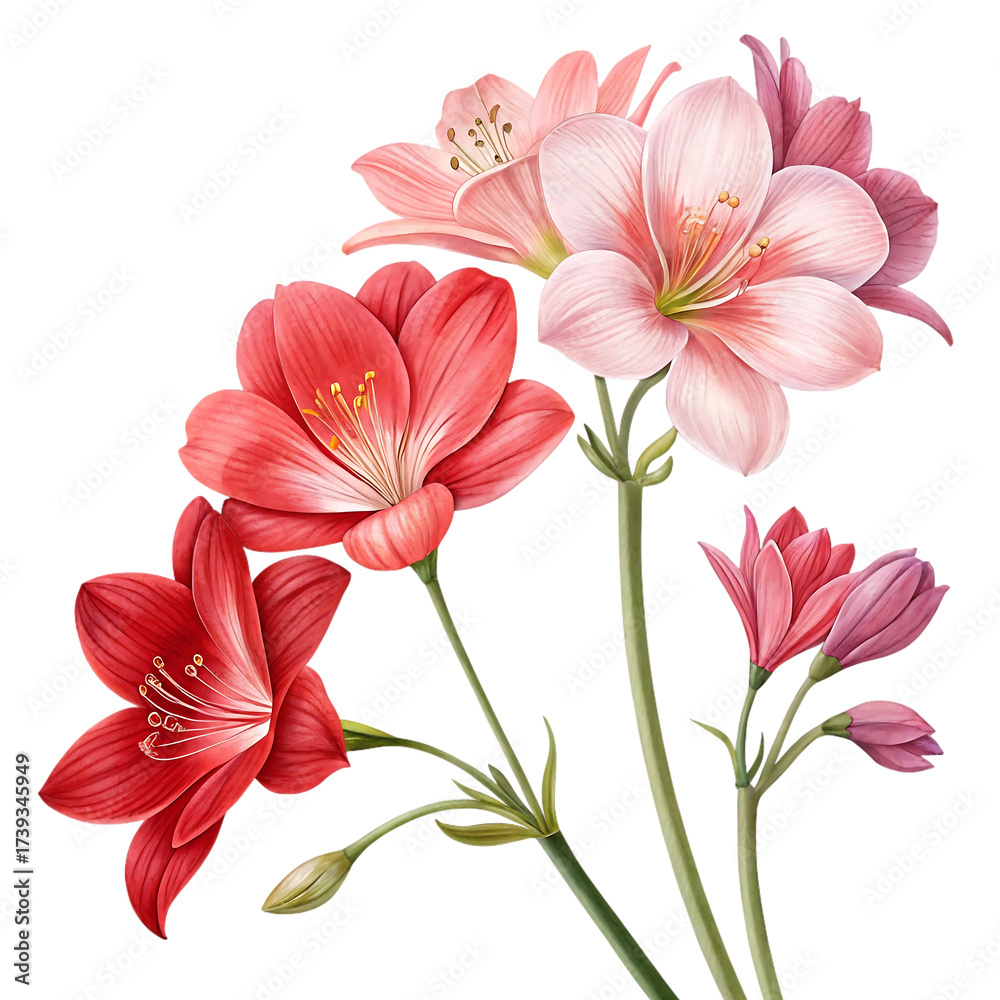 Fototapeta premium Red and pink flowers isolated on a transparent background