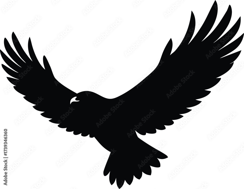 Fototapeta premium Black vector silhouette of a flying eagle with outstretched wings for a tattoo design or nature illustration