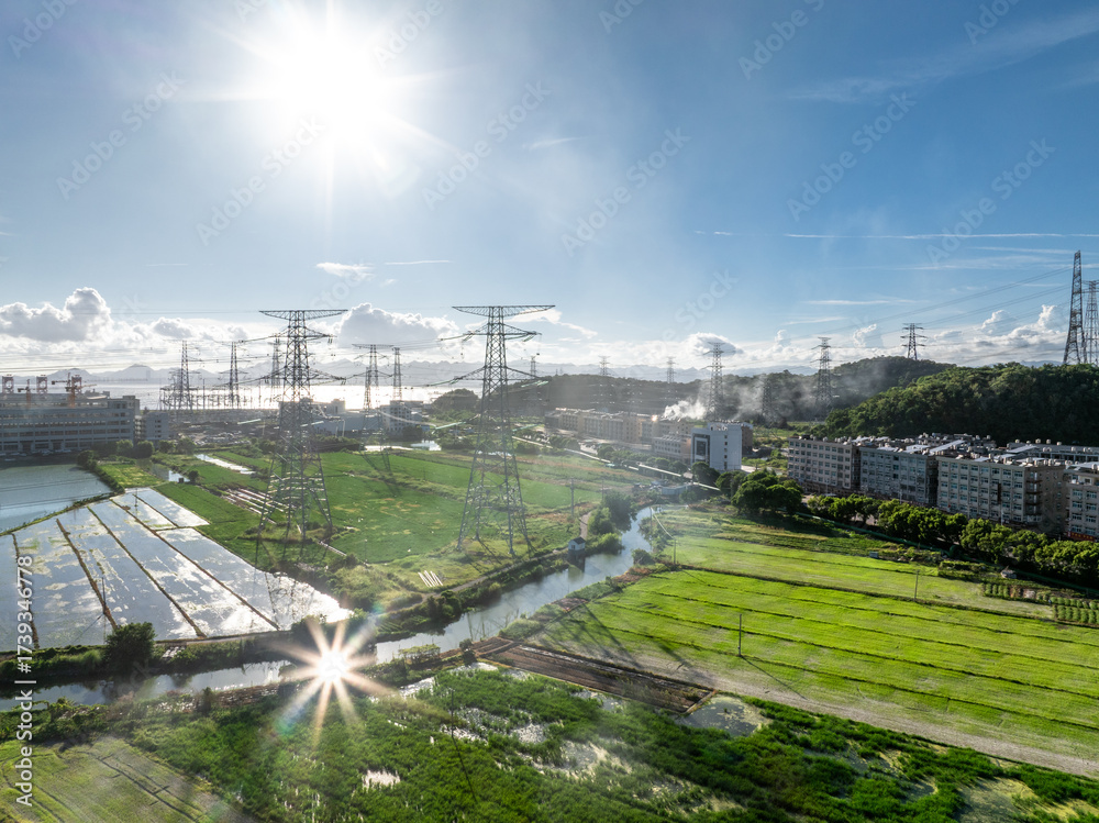 Fototapeta premium pylon in power station with blue sky