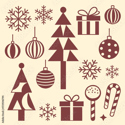 Set of isolated Christmas and New Year party decoration ornaments in black doodle hand-drawn graphic illustration on a white background 5