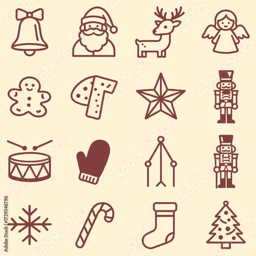 Set of isolated Christmas and New Year party decoration ornaments in black doodle hand-drawn graphic illustration on a white background 5