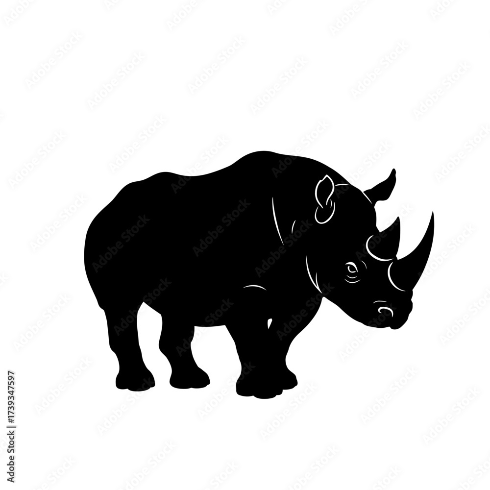 Fototapeta premium Bold silhouette of a powerful rhinoceros standing majestically a symbol of strength and wildlife conservation isolated on white background