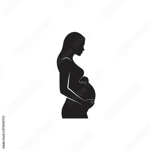 Silhouette of pregnant woman holding belly symbolizing expectation and new life isolated on white background
