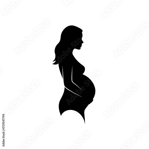 Silhouette of pregnant woman side profile elegant maternity studio photography newborn baby preparation isolated on white background