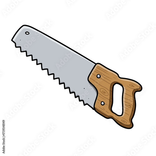 Classic hand saw tool for carpentry woodworking and diy projects detailed drawing isolated on white background