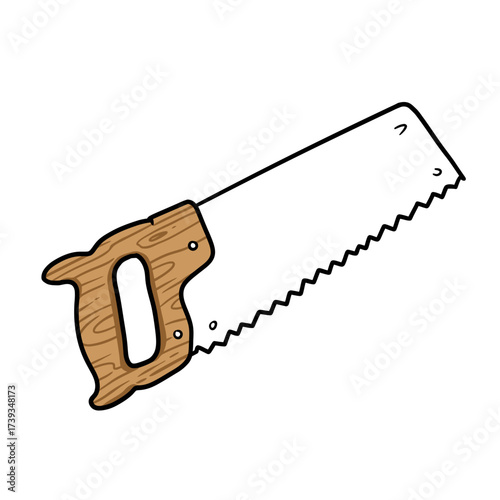 Classic hand saw tool for woodworking carpentry and diy projects detailed and rustic style isolated on white background