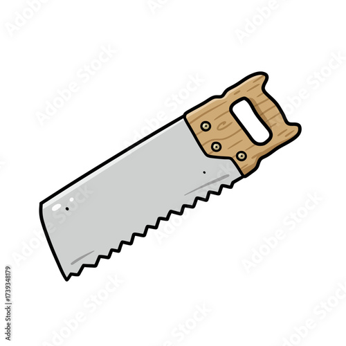 Vintage hand saw tool for woodworking and carpentry projects detailed image isolated on white background