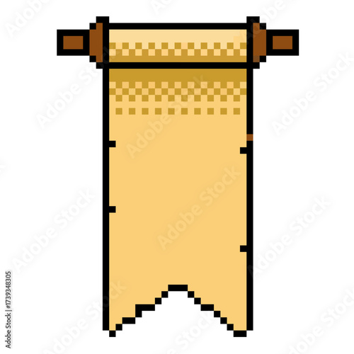 Pixel paper scroll vector. Perfect for documents, historical, and digital file themes. A modern, digital icon that merges a classic scroll with a pixelated, technology-inspired look.