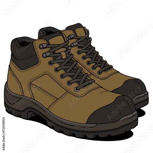 Durable brown work boots with black soles ready for any rugged task isolated on white background