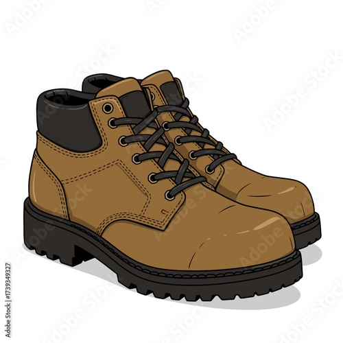Rugged tan work boots with black laces and soles for outdoor adventure isolated on white background