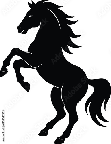 A sleek black running horse silhouette vector illustration of a wild mustang stallion with a flowing mane