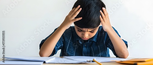 Frustrated Boy Studying Desk Homework Stress