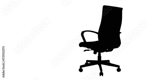 Silhouette of a modern ergonomic office chair with wheels and armrests isolated on white background