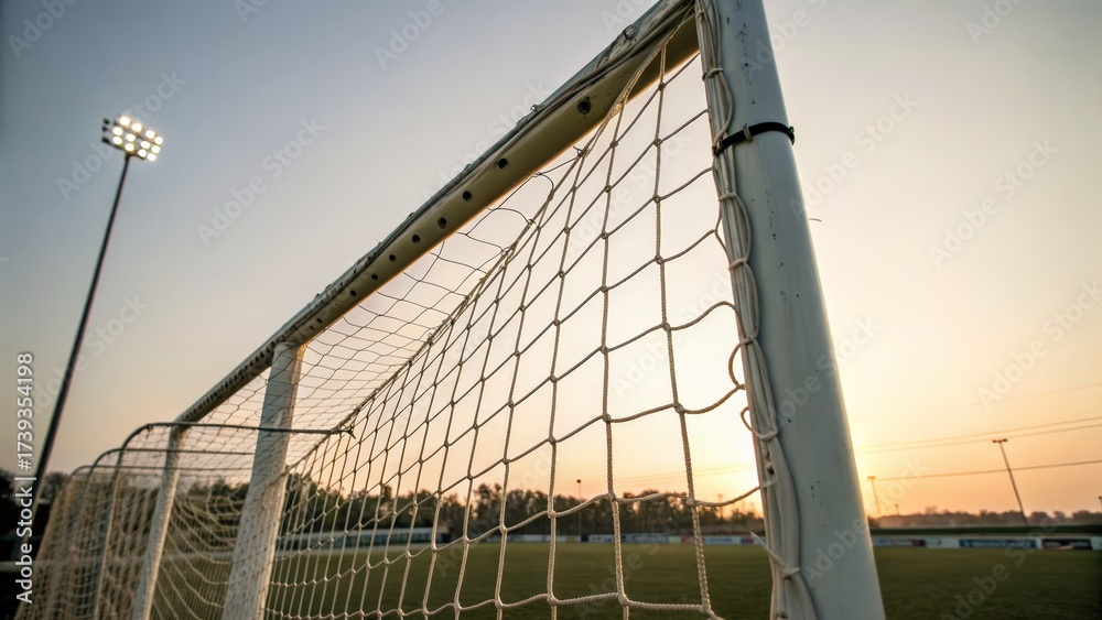 Fototapeta premium Soccer goalpost against sunset sky at sports field