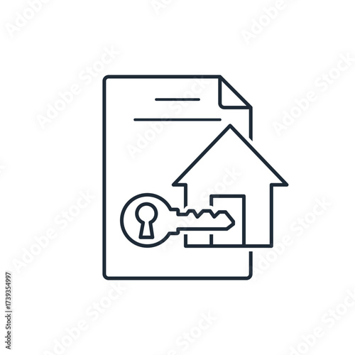 Residential lease agreement. Rental of premises . Vector linear icon illustration isolated on white background.