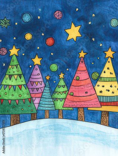 Colorful christmas tree illustration, christmas background, christmas card