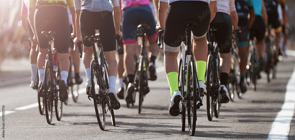 Obraz premium Cycling competition, cyclist athletes riding a race