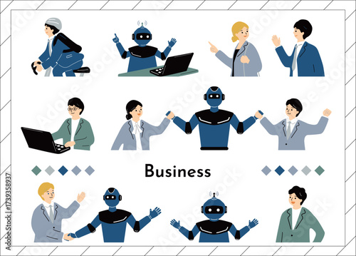ビジネスシーン人物とロボット素材集