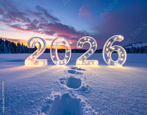 Wallpaper Mural 2026 Glowing ice numbers illuminate snowy landscape at dusk ice sculptures fairy lights Torontodigital.ca