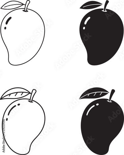 Four mango icons featuring outline and silhouette styles for design