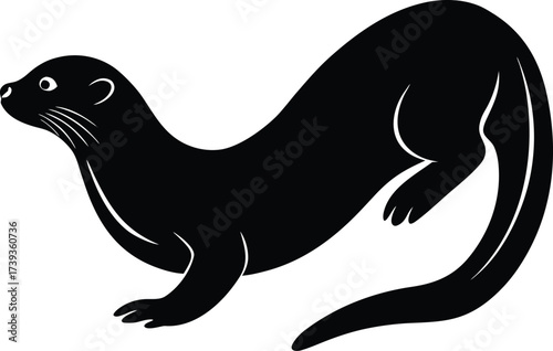 Black vector silhouette illustration of a wild cat and sea lion animals
