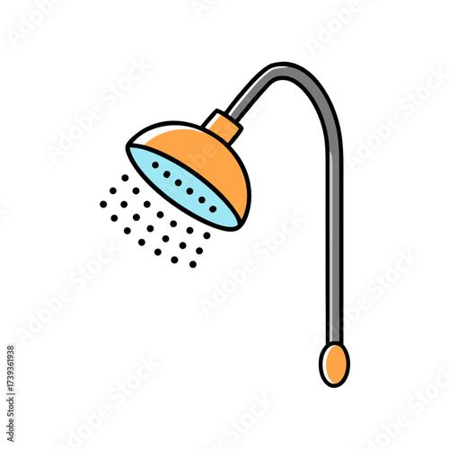 Shower head icon in flat design with orange and blue colors  