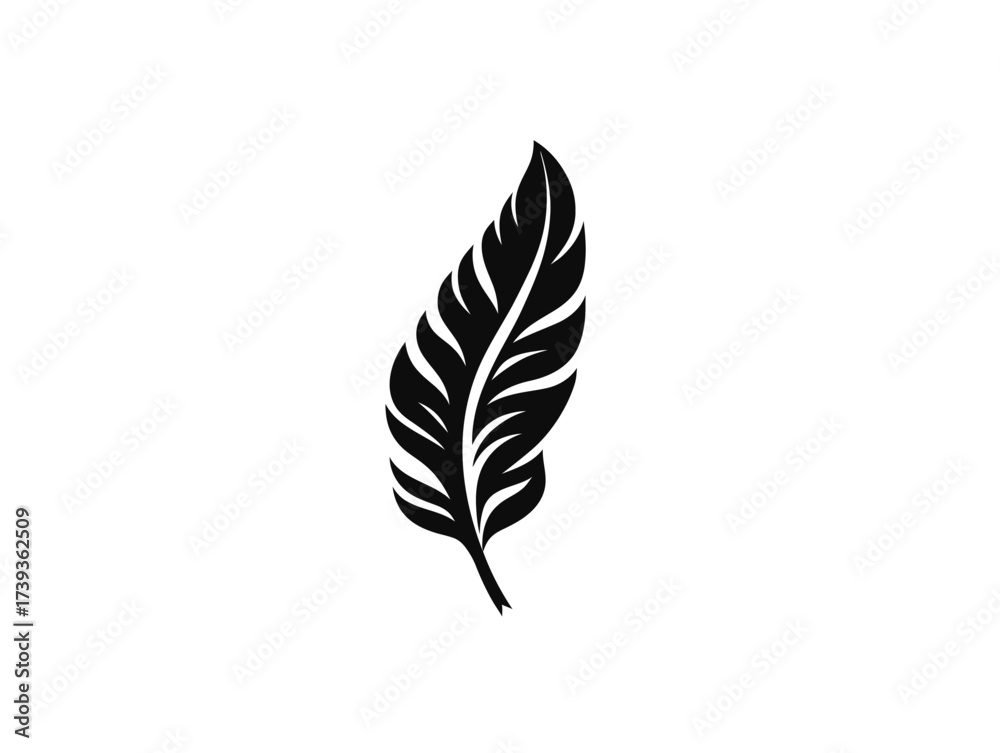 Fototapeta premium This design features a striking black leaf shape on a clean white background, highlighting the beauty of nature. Its refined lines create a sense of harmony and elegance.