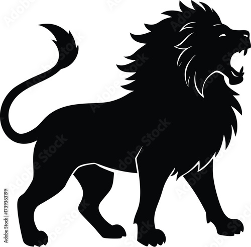 Black horse vector silhouette illustration of a running mustang stallion with a flowing mane and tail