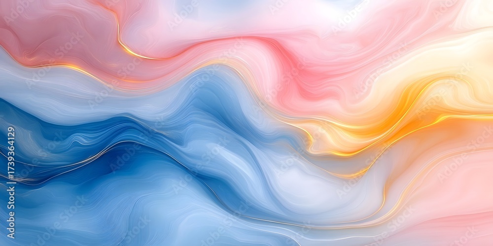 Obraz premium Soft swirling patterns of pink, blue, and gold create a dreamy abstract background suitable for various projects