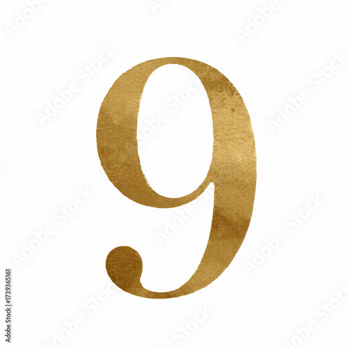 Sunlit Digit Gold Number nine isolated watercolor vector illustration svg