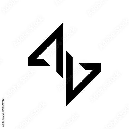 A bold and modern vector logo featuring an abstract geometric design composed of two mirrored or symmetrical pointed shapes, suggesting opposing arrows, a dynamic bolt