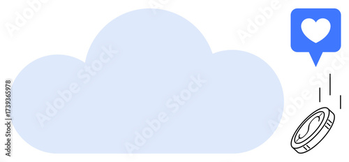 Cloud alongside coin and heart icon, symbolizing support, digital giving, and online donations. Ideal for fundraising, non-profits, social contribution, cloud-based services, civic engagement modern