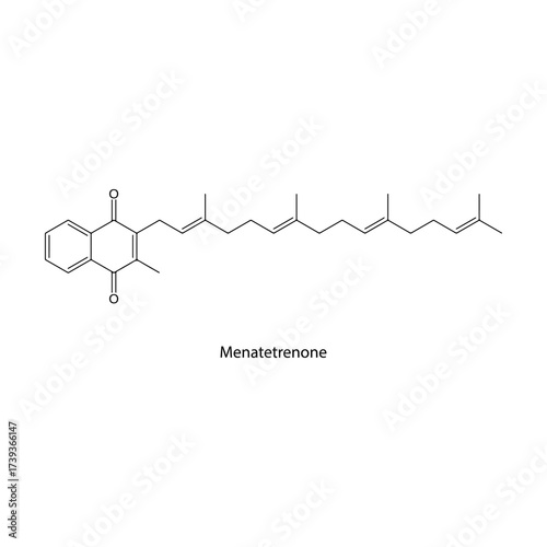 Menatetrenone molecular structure, vitamin K2 analog for osteoporosis and bone health therapy, clean scientific vector diagram, flat skeletal chemical formula isolated on white background