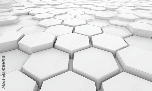 Abstract close-up of a white hexagonal pattern, creating a textured, 3D effect, in perspective