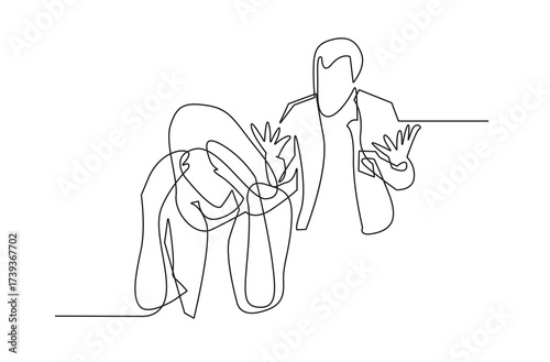 Continuous Line Vector Illustration of a Couple in an Argument