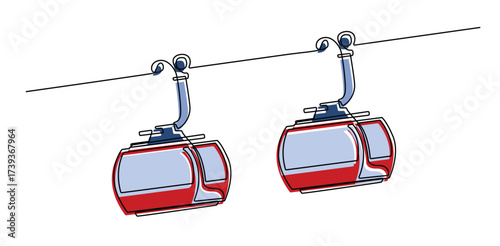 Cable Car Vector, Continuous Line Drawing on White Background.